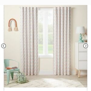 Two Target Pillowfort polka dot curtain panels 63” L Yellow, Peach, Blue, Pink